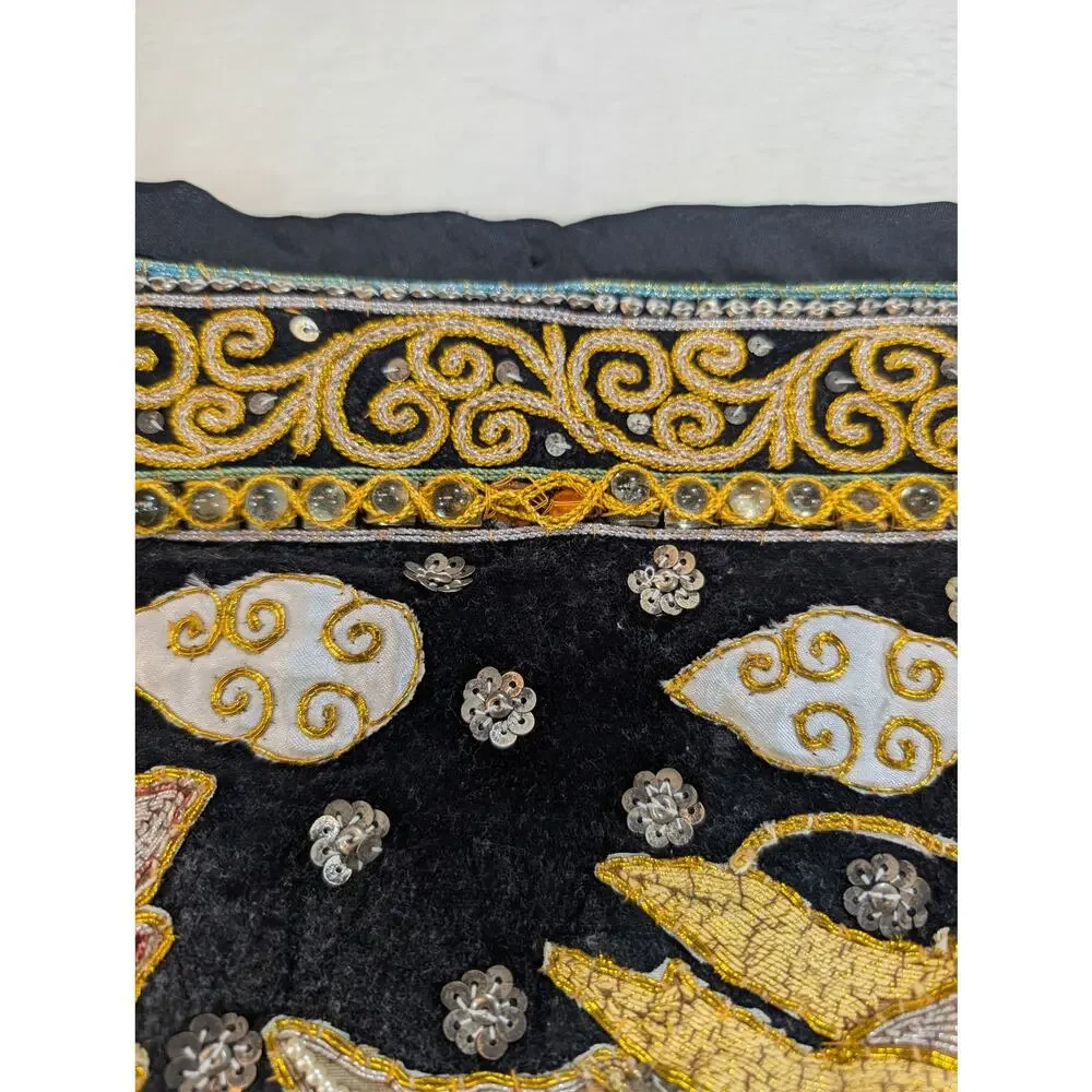 Vintage Burmese (Myanmar) Kalaga Style Beaded & Sequined Dragon Tapestry